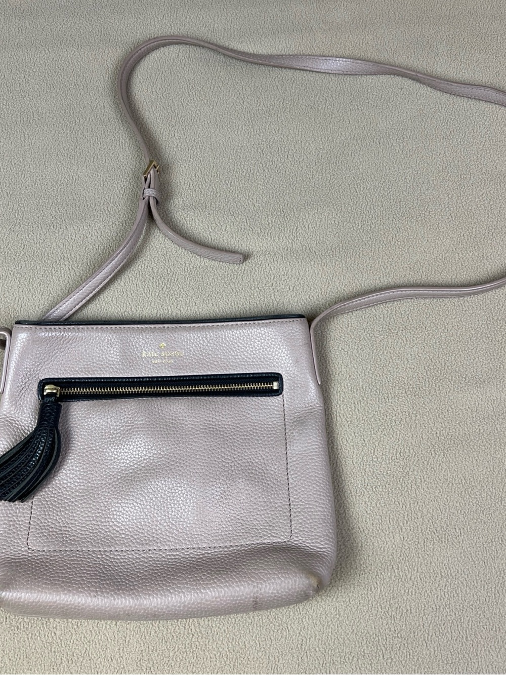 kate spade Pebbled Leather Crossbody in Soft Blush with Black Trim